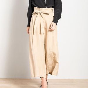 High waist silk and linen summer pants